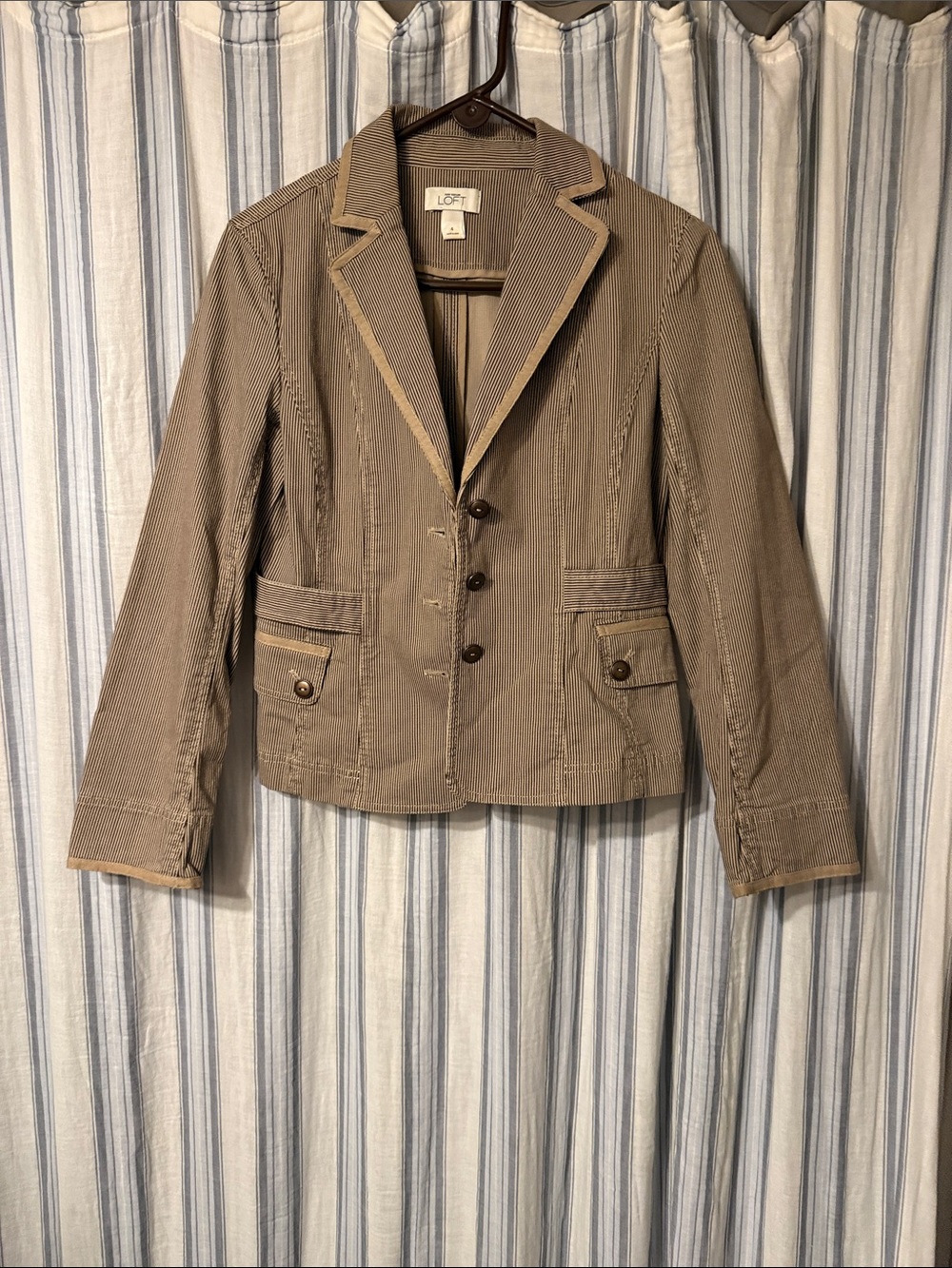 LOFT Taupe Blazer with Contrast Trim